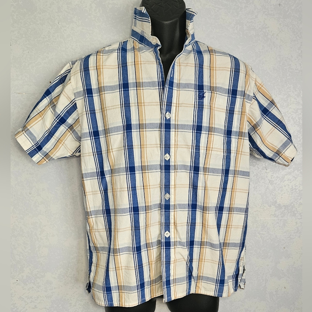 🟡 SOUTH POLE Hexagon Bo6s Plaid Button Up Shirt L 16/18